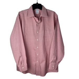 Brooks Brothers Regular Non-Iron Stretch Red Plaid Long Sleeve Button Up Shirt